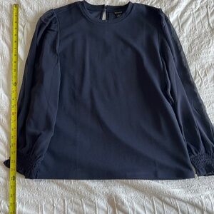 Ann Taylor Navy Blouse Long Sleeve Large Petite LP